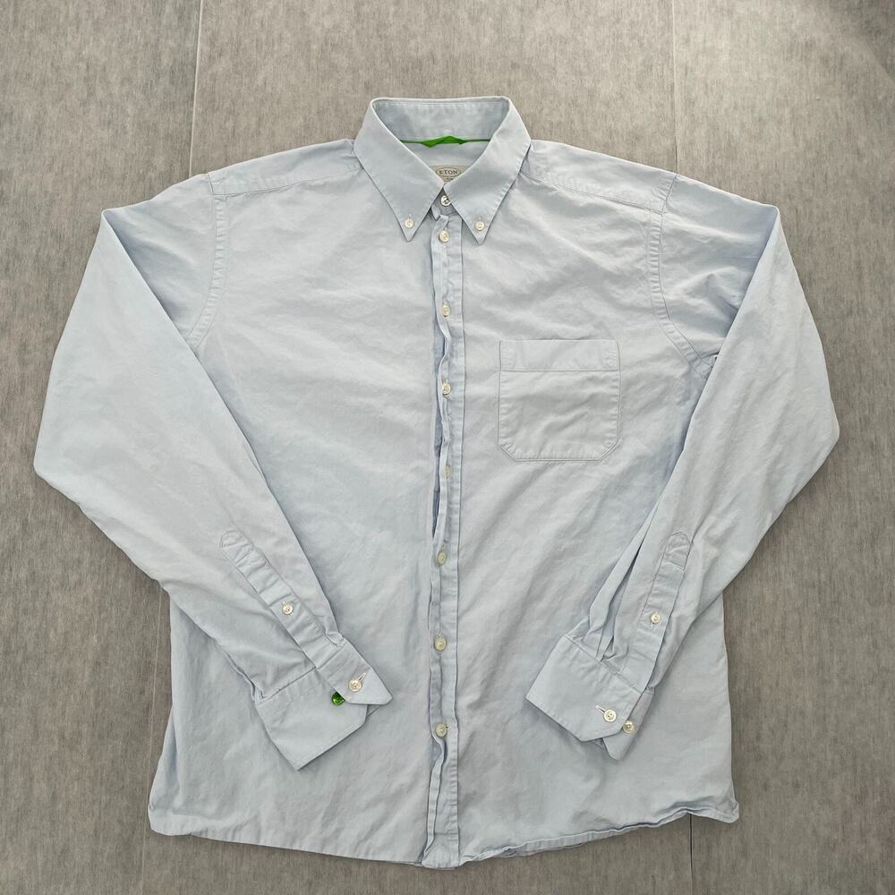 Eton Shirt Adult Extra Large 17/43 Slim Blue Button Down Long Sleeve Mens XL